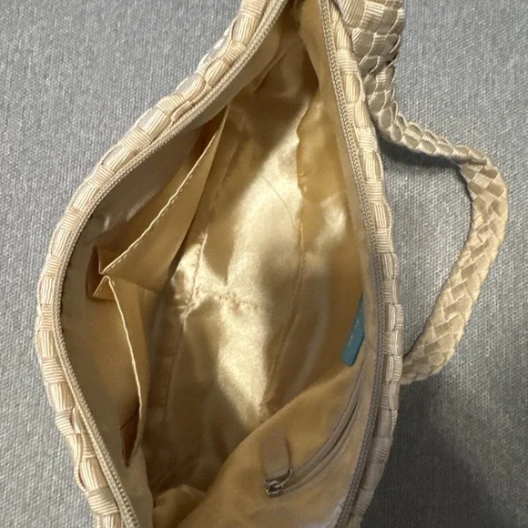 The Sak Women's Woven Taupe ribbon Purse Single Strap Zip Closure Lightweight - Picture 6 of 11